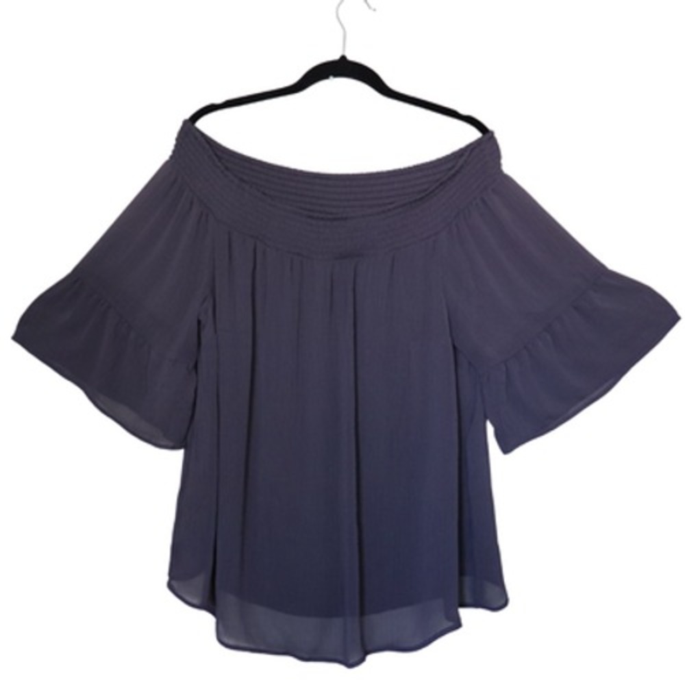 Torrid Blouse‎ Womens 2XL Off Shoulder Grey Flowy Ruffle Sleeve Peasant Top